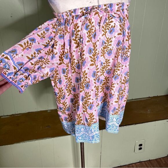 J Crew SZ BLOCKPRINTS Off The Shoulders Traci Blouse Medium - Picture 4 of 9
